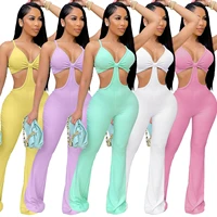 sexy cut out skinny jumpsuits women rompers summer backless solid long pants sexy bodysuits party outfits clubwear