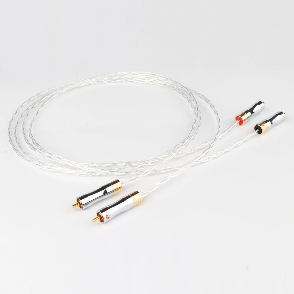 Одна пара 8N OCC медный посеребренный кабель с позолоченным RCA к штекеру для Hi Fi