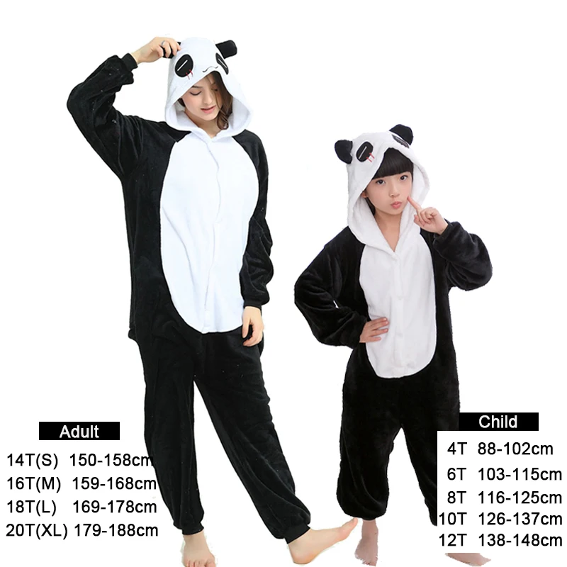 Kigurumi/пижамы для мальчиков и девочек; зимние женские пижамы с единорогом; пижамы с рисунком животных из мультфильма «Единорог»; Детские пижамы с капюшоном; одежда для сна; комбинезон - Цвет: Panda