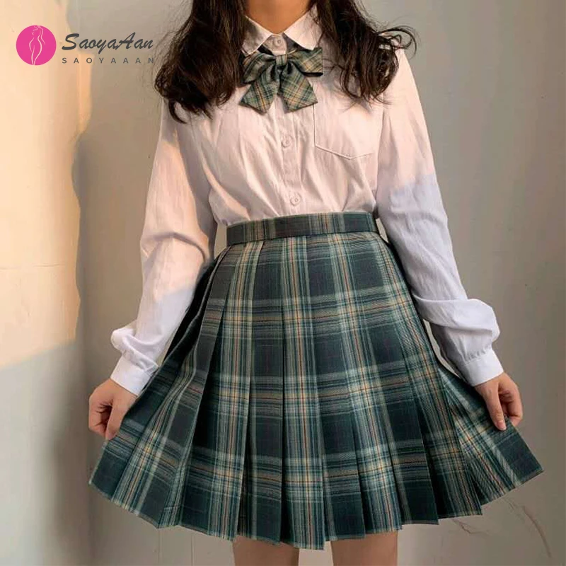 

[Letter From The Forest ] Girls Long/Short sleeve High Waist Pleated Skirts Plaid Skirts Women Dress JK School Uniform Students