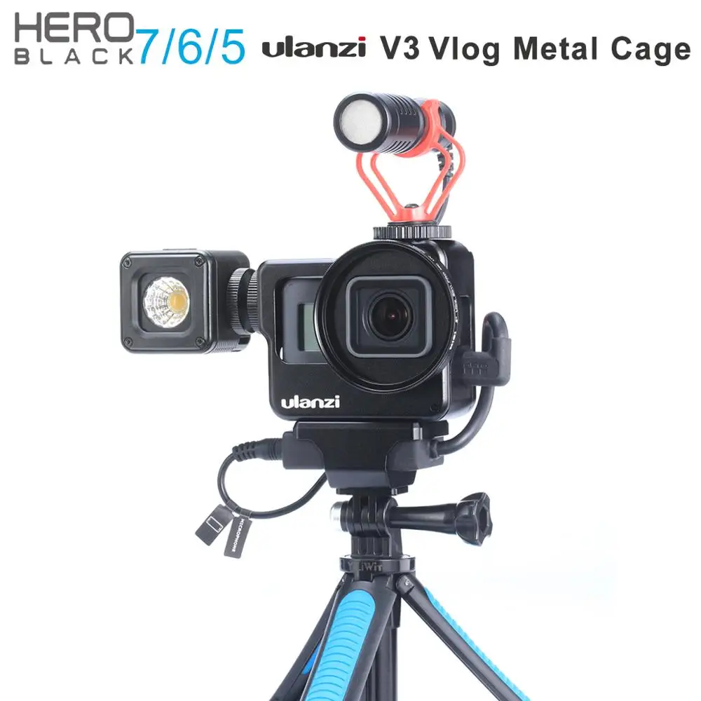 Ulanzi V3 Vlog Case Metal Cage for Gopro 7 6 5 Vlogging with 52MM Lens Filter Mic Power Adapter Cold Shoe Microphone |