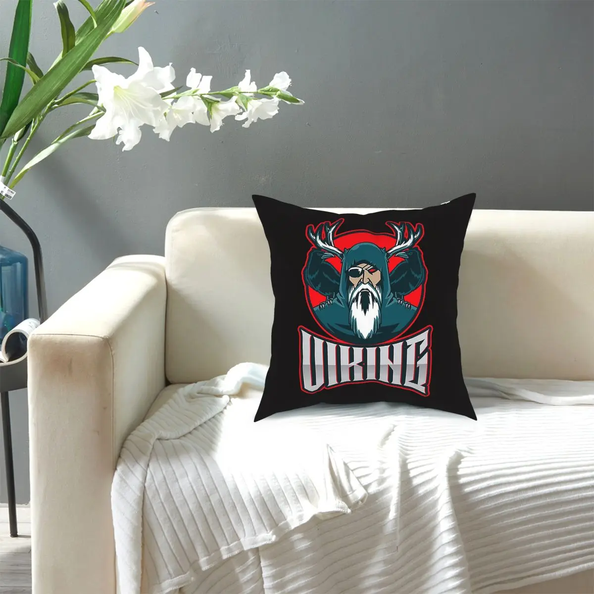 

Viking With Horns And Crow Assassins Creed Valhalla Viking,Vikings Square Pillow Case Throw Pillow Casual PillowcaseNorseNordic