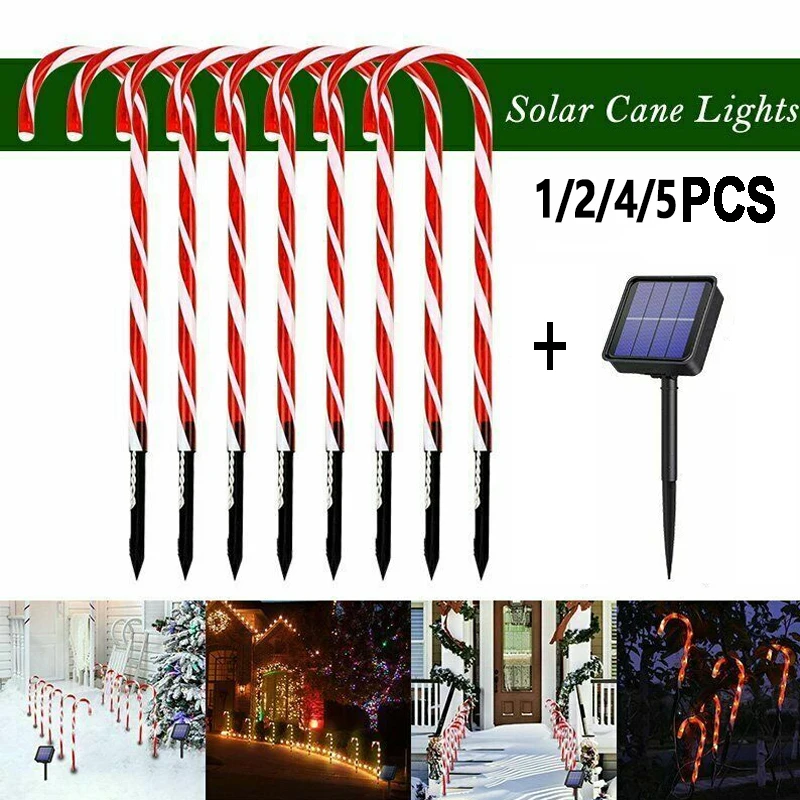 

1/2/4/5PCS Solar Power Christmas Candy Cane Lights Solar Lawn Lamp Outdoor Solar Lights LED Xmas Decor Garden Pathway Yard Light