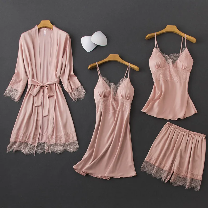 4 шт. кружевной пижамный комплект женская одежда для сна пижама весенний