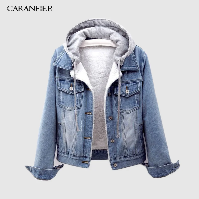 3001 Light blue CARANFIER Европейский Плюс европейский размер короткая джинсовая куртка Осенняя Модная Джинсовая куртка с капюшоном со съемным капюшоном джинсовая куртка - Цвет: 3001 Light blue