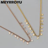 meyrroyu stainless steel new romantic 2 color mini moon star necklace for women thin chain 2021 trend party gift fashion jewelry