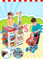funny 34pcsset simulation supermarket red cash register cart shelf set fun toy pretend play imitate cashier salesclerk gift