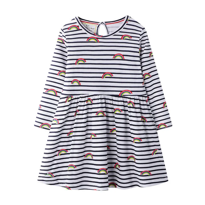 

Long Sleeve Girls Dresses New Rainbow Applique Princess Party Dress Cotton Fashion Children Clothing For Autumn