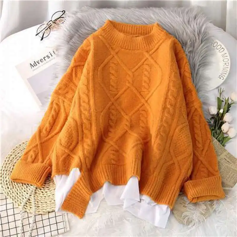 

Spring and autumn knitting unlined upper garment false two sweaters female qiu dong new style thickens loose outside wear
