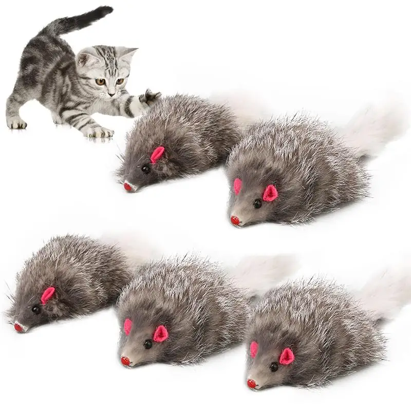 

5Pcs New Simulation Mouse Cat Toy Plush Mouse Cat Scratch Bite Resistance Mice Toy Interactive Rabbit Hair Kitten Chew Toy