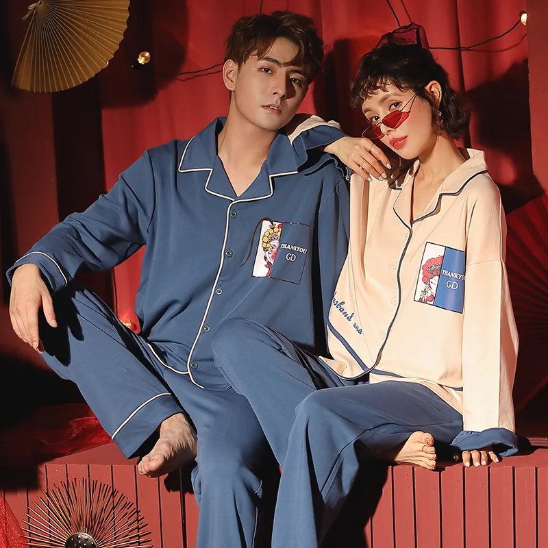 

Осенний ретро-кардиган из чистого хлопка, ночная рубашка, комплект из двух предметов, свободная Мужская домашняя одежда, удобные брюки с дли...