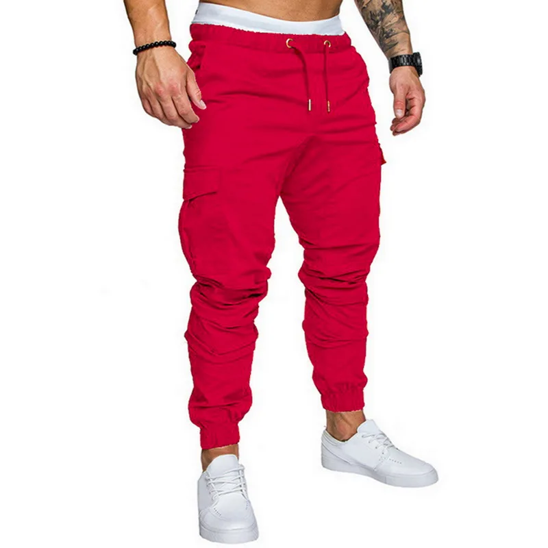 

Men's Slim Fit Ankle-tied Pencil Pants Joggers Trousers Male Casaul Drawstring Side Pockets Pants Solid Sportswear