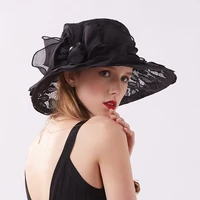 women lace hat with floral large wide brim fedora summer wedding church hat