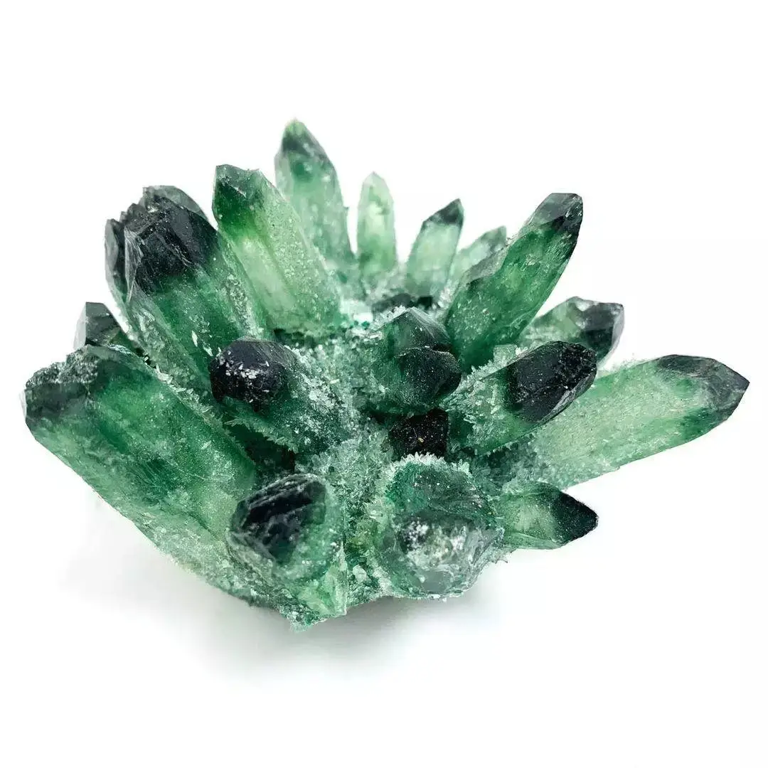 

MOKAGY Natural Green Phantom Quartz Crystal Cluster Gemstone Geode 300g-700g 1pc