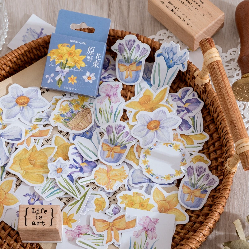 

46PCS Yellow Iris Sticky Diary Stickers Aesthetic Phone Material Scrapbook Sticker for Notebooks Stationery Supplies Packing