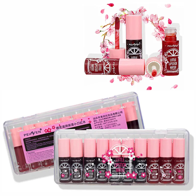 10pcs/box Moisturizing Lips Liquid Lipgloss Long Lasting Natural Lip Gloss Hydrating Red Tint Moisturizer Glossy Make Up Kit |