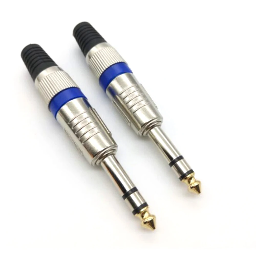 

5PCS 6.35mm Stereo Welding Amplifier Microphone Plug Two-Channel Blue Ring Mixer Connector