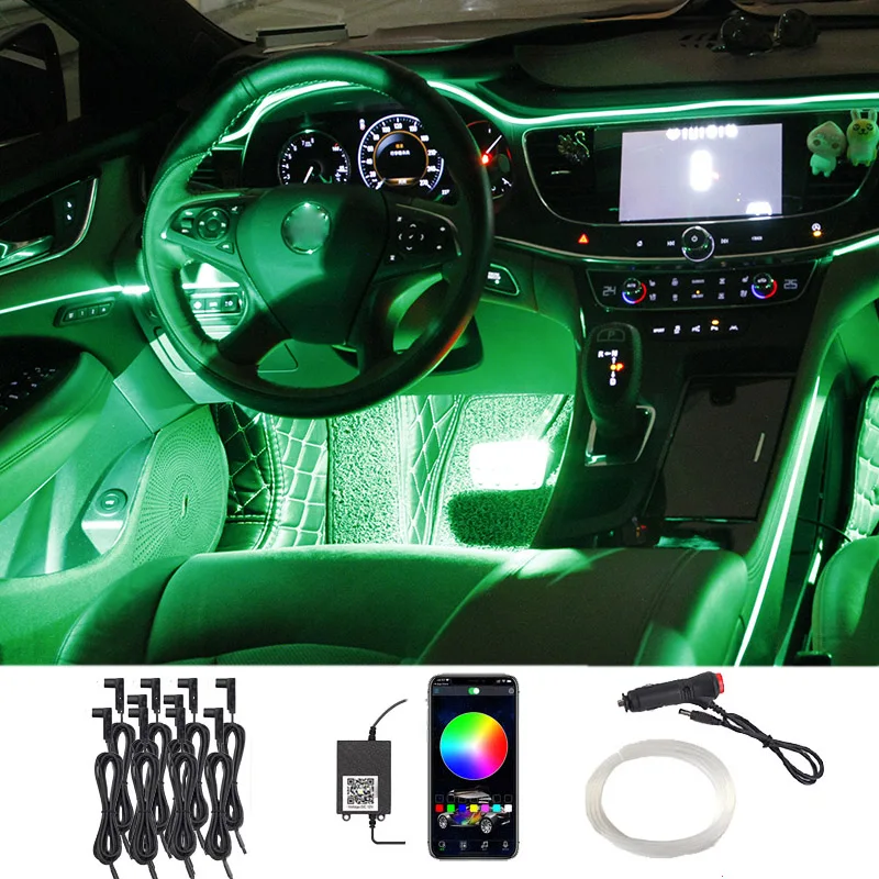 

12V Car Sound Control Interior Atmosphere Lighting EL Neon Cold Light LED Strip Flexible Line Tube Auto Decoration Ambient Lamp