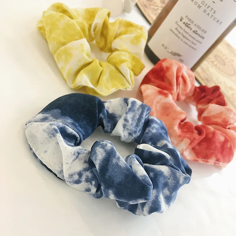 Fashion Women Tie-dyed Gradient Cotton Hair Rope Bands Personality Plain Gums Elastic Rubber Vintage Ties |