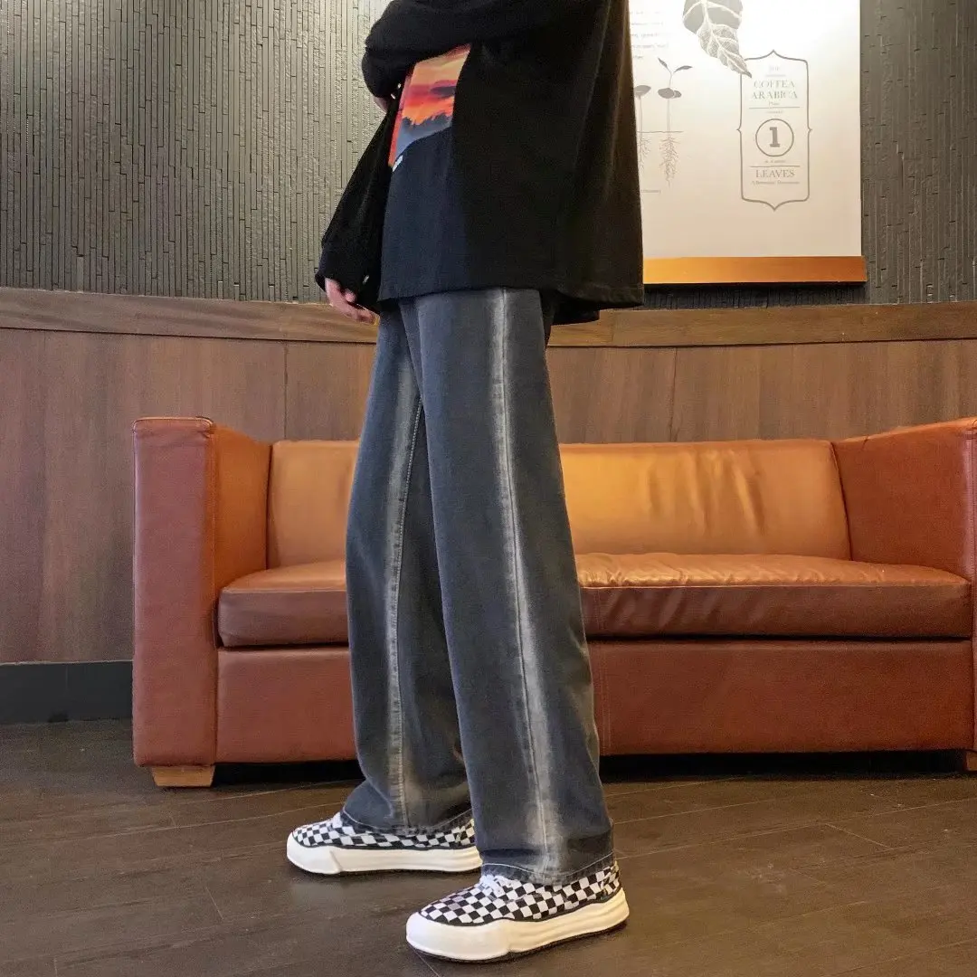 

Black jeans loose straight wide leg mopping pants spring and autumn high street Korean version of the trend of retro long pants