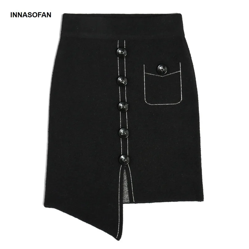 INNASOFAN OL трикотажная юбка Женская осенне-зимняя стандартная высокая талия модная