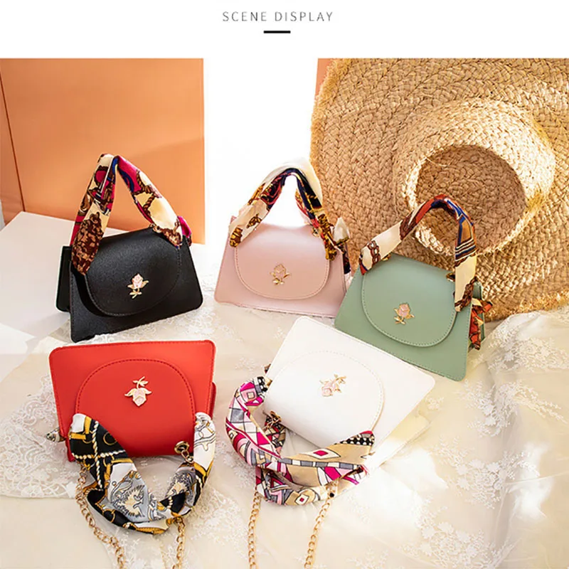 Женская модная сумка мессенджер с шелковым шарфом и розой на плечо кошелек