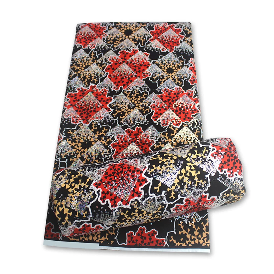 

Latest Sequins African Fabrics 100% Cotton Batiki Wax Prints Kitenge/Pagnes/Kikwembe Embroidered Sequins YXL-138