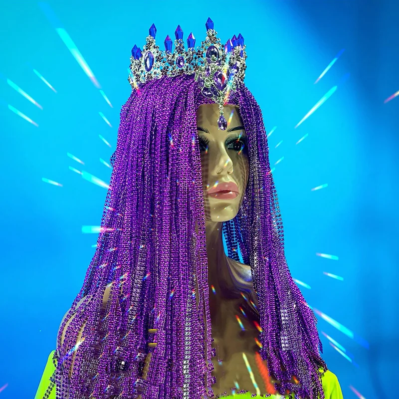 Флаш Алмазный костюм с короной головной убор парик ночной клуб бар певица для