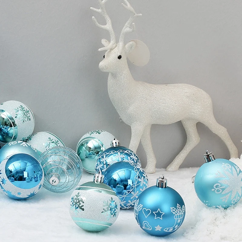 

24Pcs 6cm Blue Drawing Christmas Balls Christmas Tree Hanging Ball Decor Tree Ball Ornaments for Xmas Party Supplies Decor