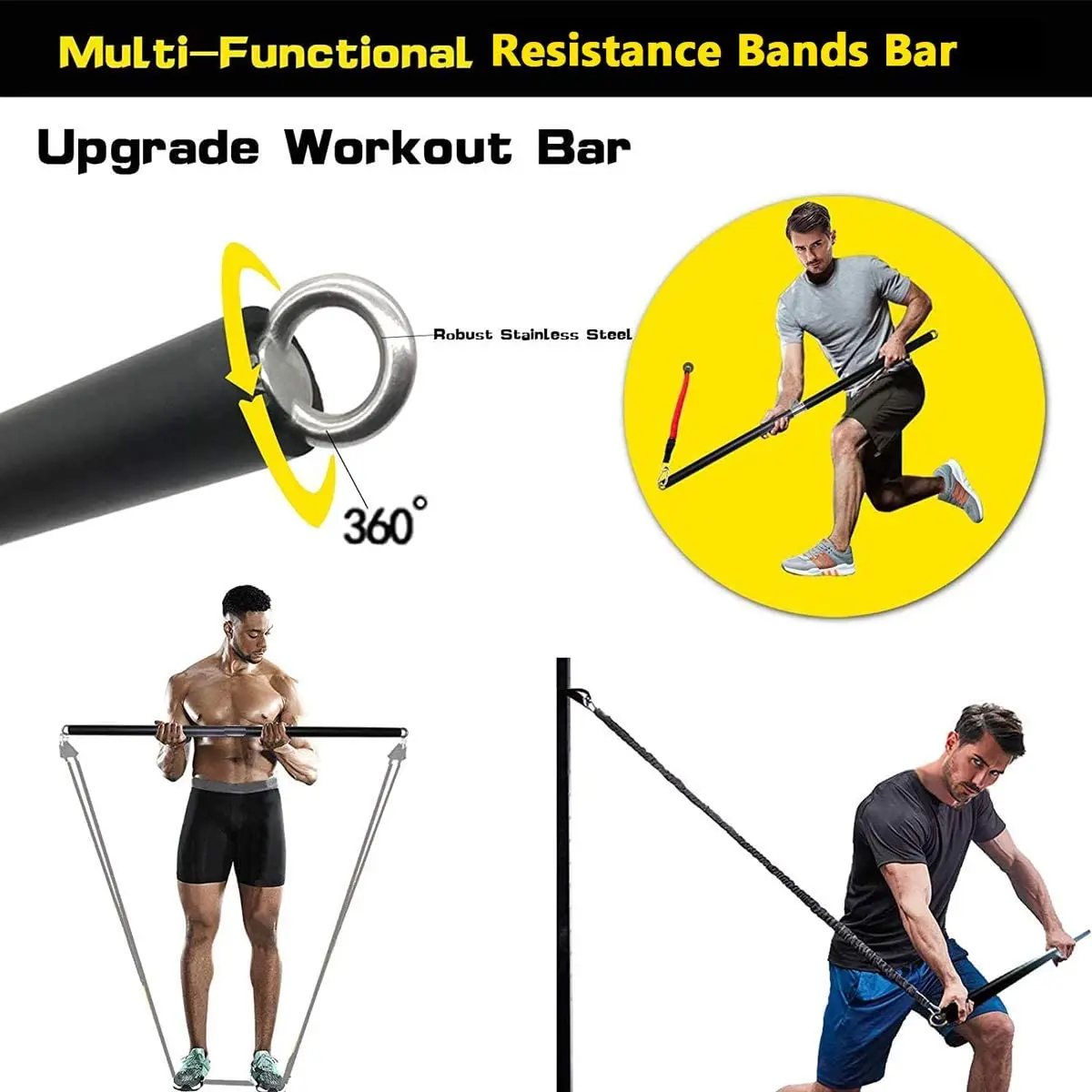 Workout Bar Fits All Resistance Bands with Clip Portable Exercise for Fitness Home Gym Full Body | Спорт и развлечения