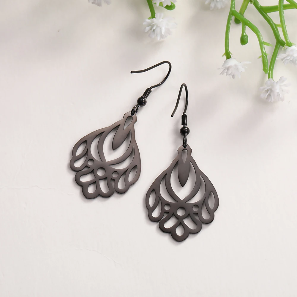 COOLTIME золотистые черные элегантные узорные полые серьги из нержавеющей стали не