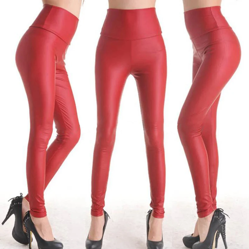 Сексуальные женские брюки из искусственной кожи матовые штаны с высокой талией