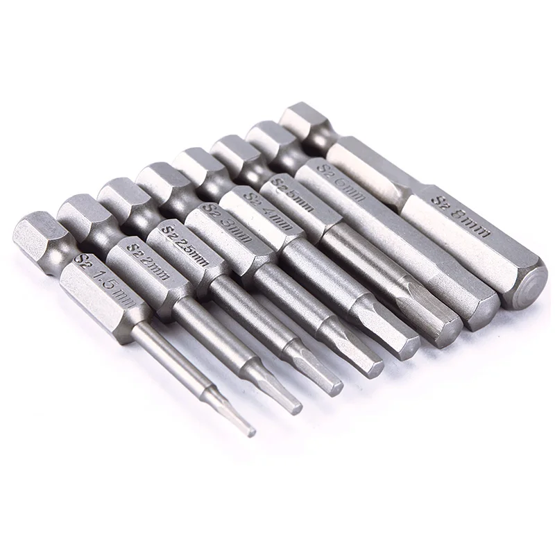 

8Pcs 50mm Magnetic Hexagon Screwdriver Bit S2 Steel 1/4 Inch Hex Shank Screw Drivers Set Length H1.5-H8 For Power Tools#95247