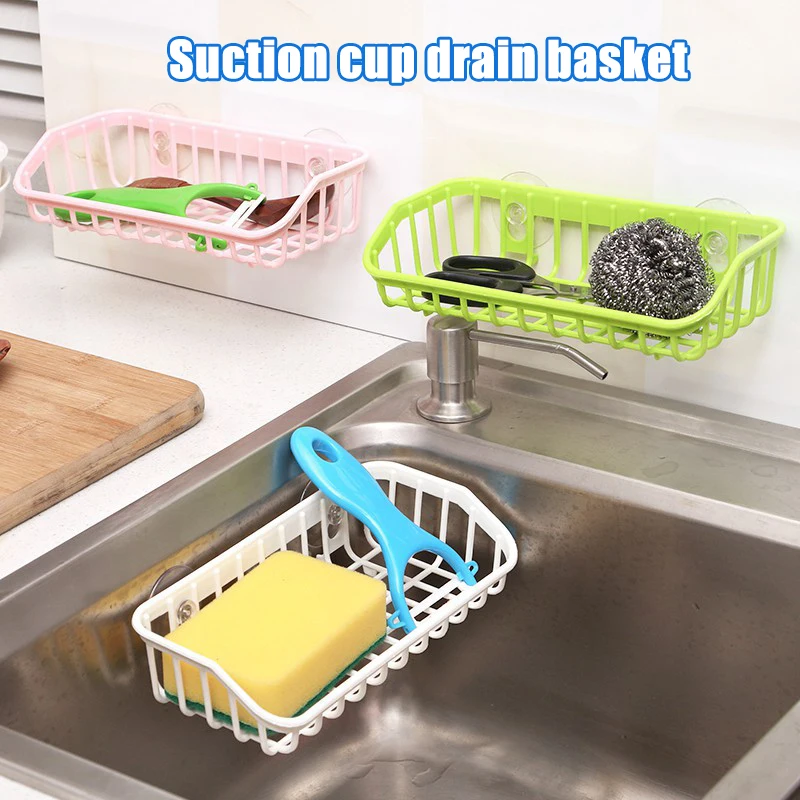 

Plastic Sink Shelf Kitchen Sponge Holder Rack Drain Basket with Double Suction Cups for Home Bathroom SCVD889