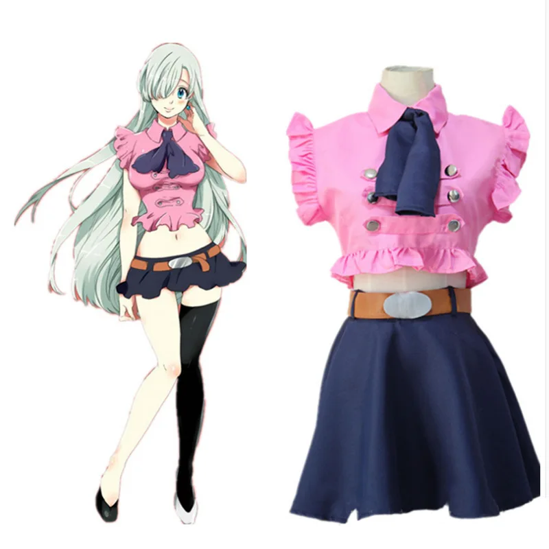 Anime Nanatsu no Taizai Princess Elizabeth Liones Cosplay Costume Green Wig Seven Deadly Sins Pink Skirt Set Role Play Outfit |
