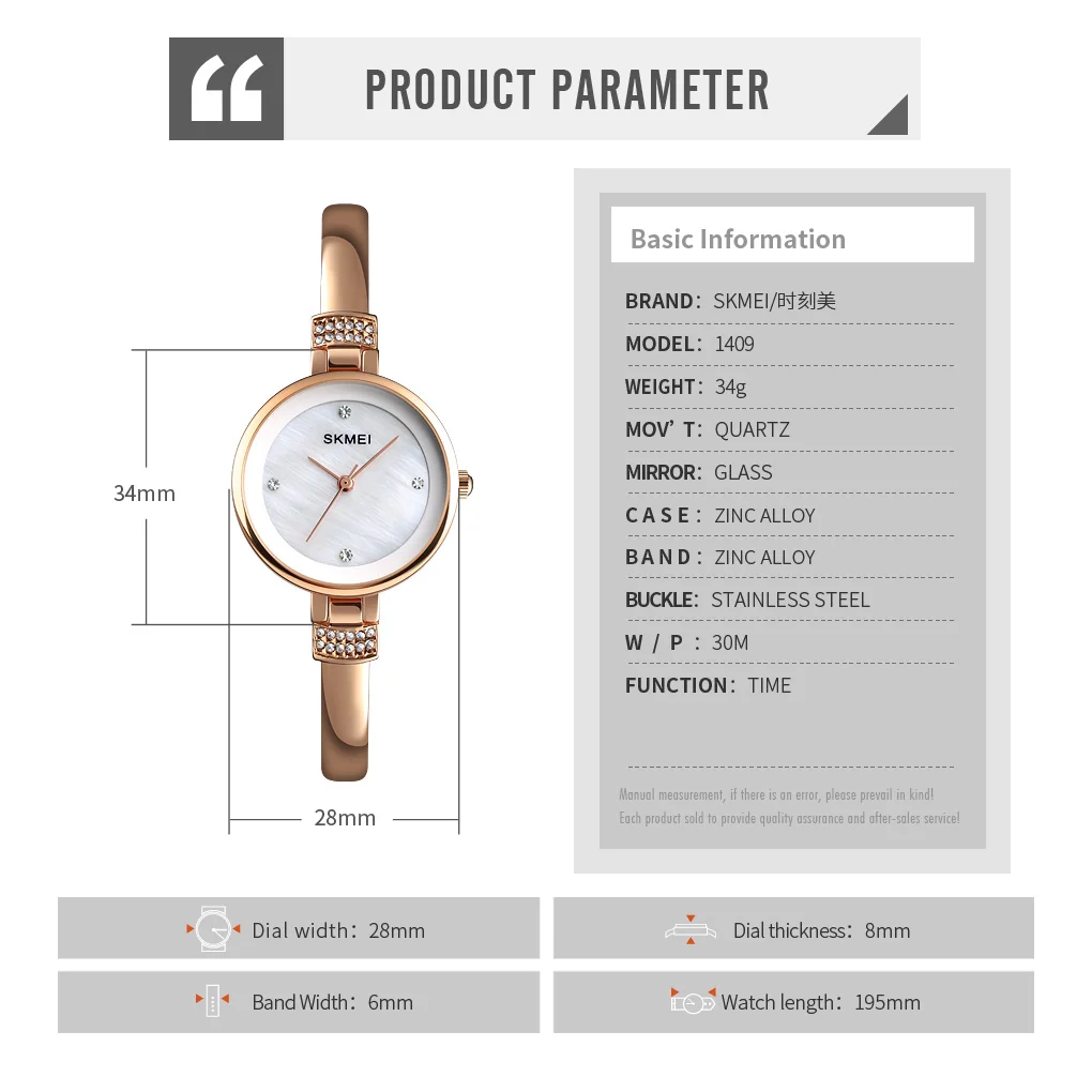 

SKMEI Elegant Fashion Women Quartz Watch Rhinestone Inlay Slim Female Wristwatches Waterproof Lady Girls Clock reloj mujer 1409