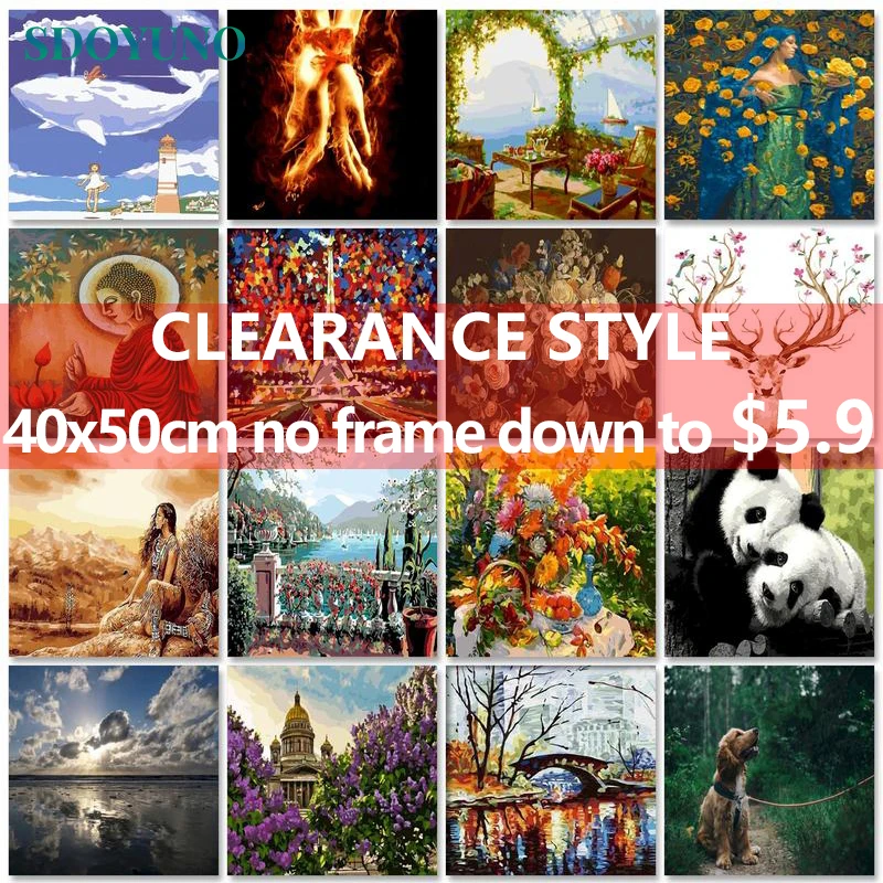

SDOYUNO Clearance style Oil Paint By Numbers Kits Scenery Painting By Numbers On Canvas Landscape Frameless DIY Home Decor
