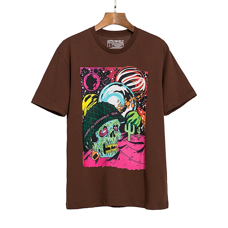 

Travis fashion simple print T-shirt Street loose Abstract skull print round neck Short Sleeve Tee men and women