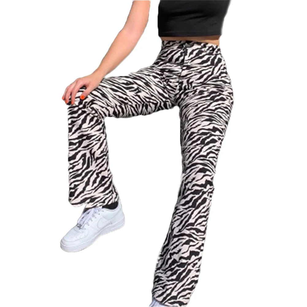 

Women Casual Long Pant Zebra Stripe High Waist Casual Trousers Palazzo Lounge Pants