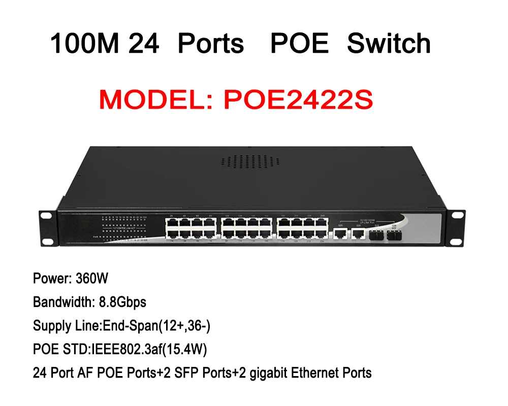 28 Port24ch 2 1000M Uplink 2 Gigabit SFP Combo 24 Way Power over Ethenet POE Network Switch For CCTV Security Camera