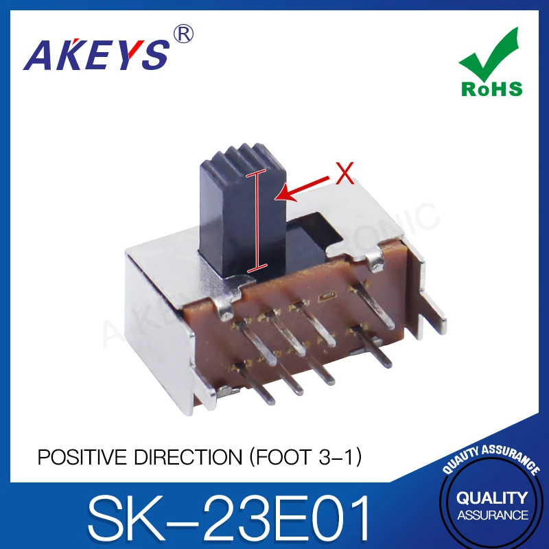 

SK-23E01 2P3T, двухполюсная трехдисковая ручка высотой 9,0 мм, скользящий переключатель, боковая вставка, 8 контактов с 2 фиксированными контактами