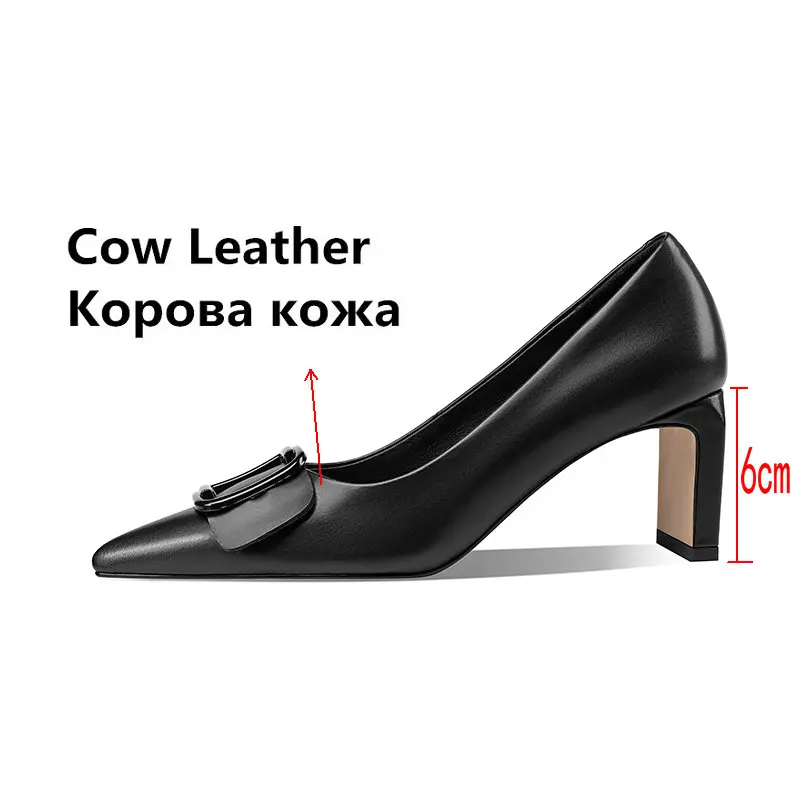 

Elegant Working Casual Shoes Woman Concise Shallow Genuine Leather Women'S Shoes Thick Heels Pumps Summer size 41 42