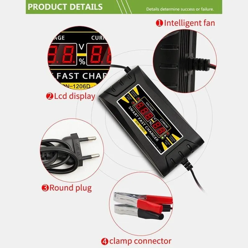 

Car Lead-acid Battery Charger Full Automatic Intelligent Display Fast Battery With Battery Charger Car And Motorcycle F4S2