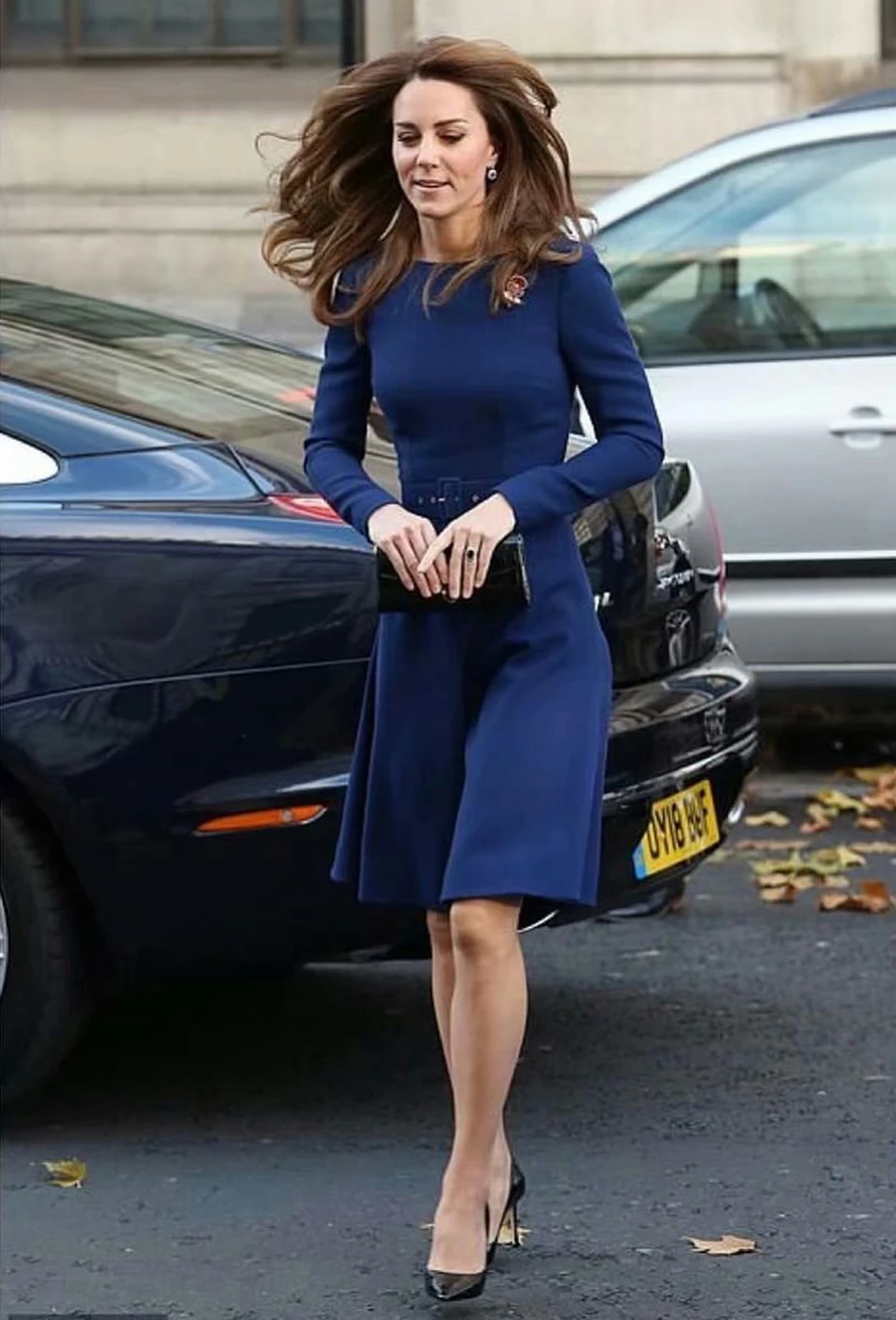 Элегантное платье с поясом Kate Middleton, с длинным рукавом, тонкое, темпераментное, голубое, для банкета, весна, новинка, для женщин, высокое качество, дизайнерское