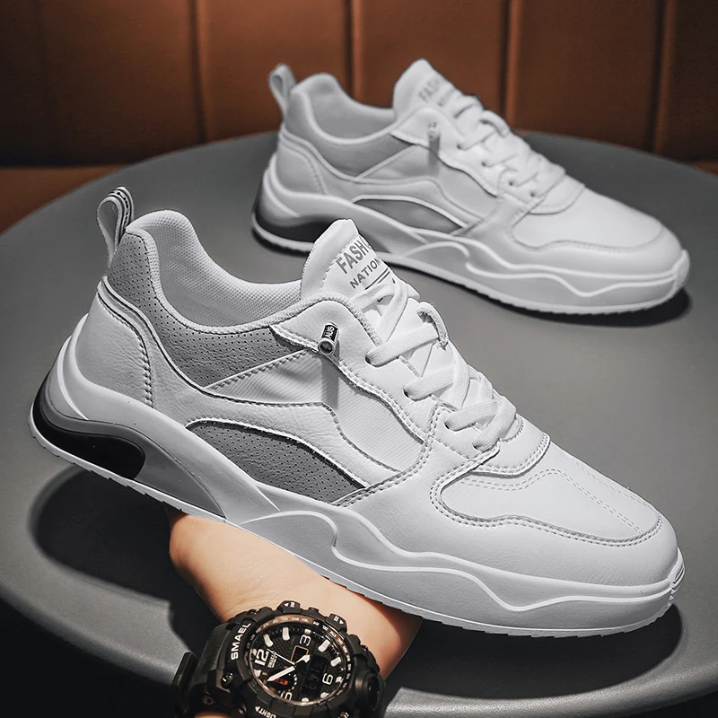 

Men's Skateboard Shoes Fashion Leather Little White Shoes Outdoor Breathable Trend Casual Shoes Personality Men Lace-up Shoes