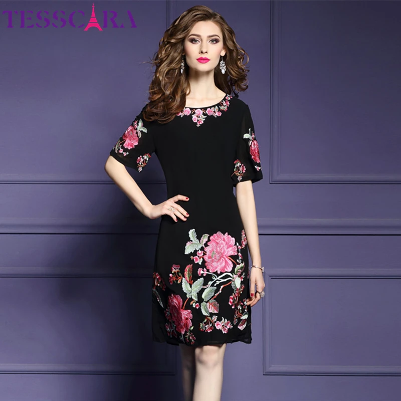 Женское винтажное коктейльное платье TESSCARA роскошное офисное с вышивкой вечерние