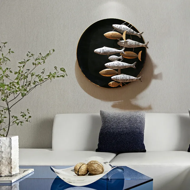 Европейские кованые железные настенные наклейки Группа морской рыбы искусство