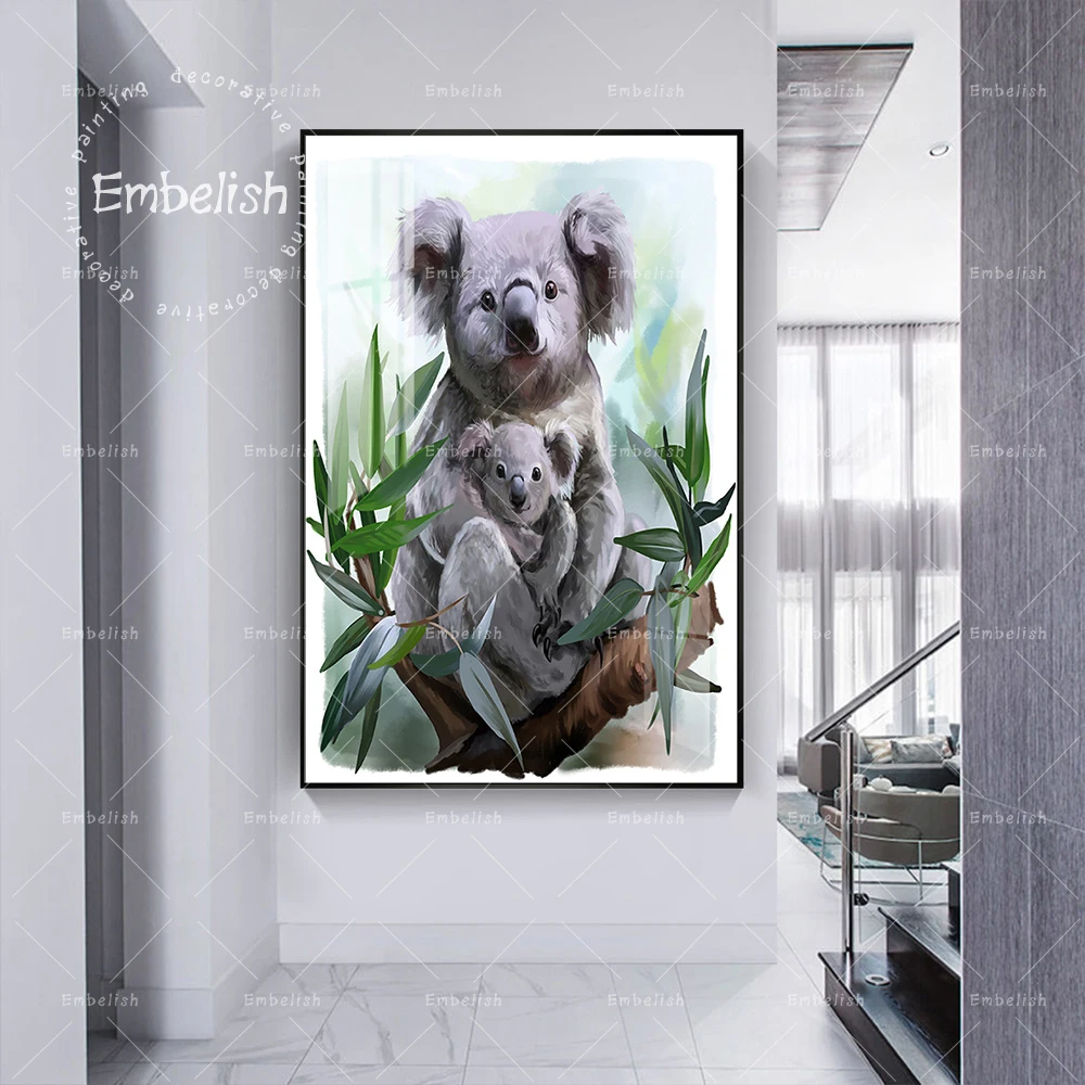 

Embelish New Design Koala And Her Baby Watercolor Wall Pictures HD Canvas Oil Painting Living Room Posters Modern Home Decor