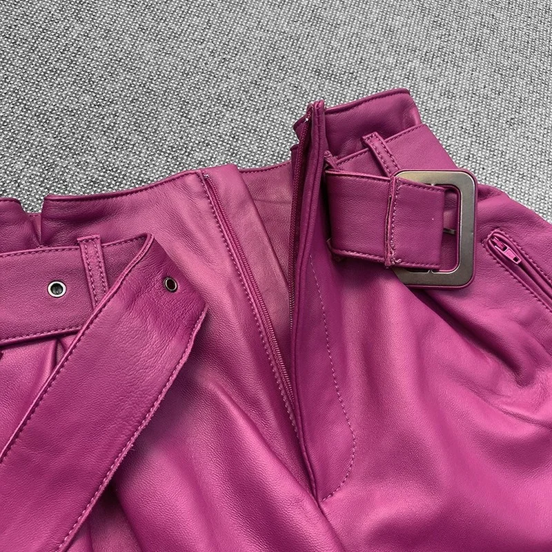 Autumn Spring Womens Shorts Casual Real Genuine Leather Short Black Feminino Sexy Party Fashion Streetwear Short Pants Clotes