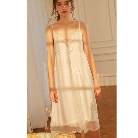 Женская ночная сорочка на бретелях-спагетти, элегантная летняя ночная рубашка, домашняя одежда, ночное белье, кружевная Пижама, одежда для сна, T653, 2023
